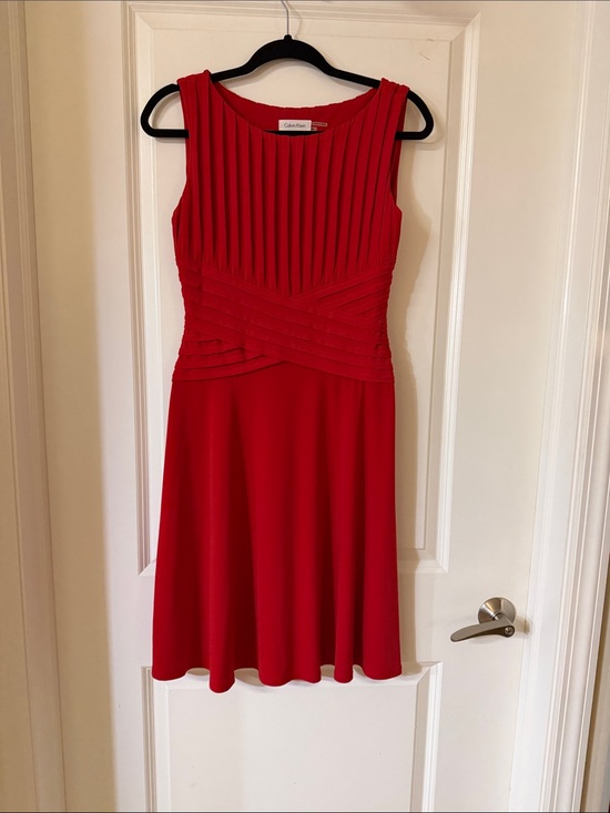 Calvin Klein Dresses & Skirts - Calvin Klein Red Pleated Bodice Crisscross Waist Midi Dress